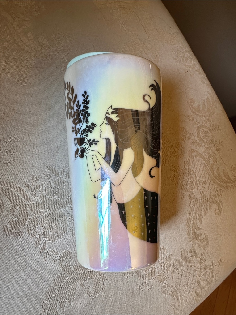 NWOT 2021 Starbucks Mermaid iridescent ceramic, reusable mug, limited edition